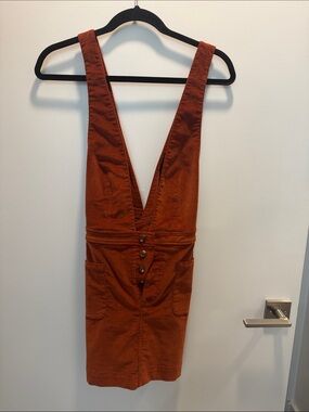 Free People Rust Corduroy Button-Front Overall Skirt